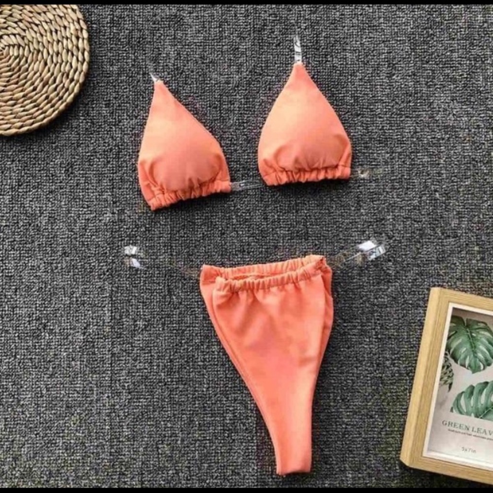 Pink Orange Bathing Suit / Stay Tan Line Free